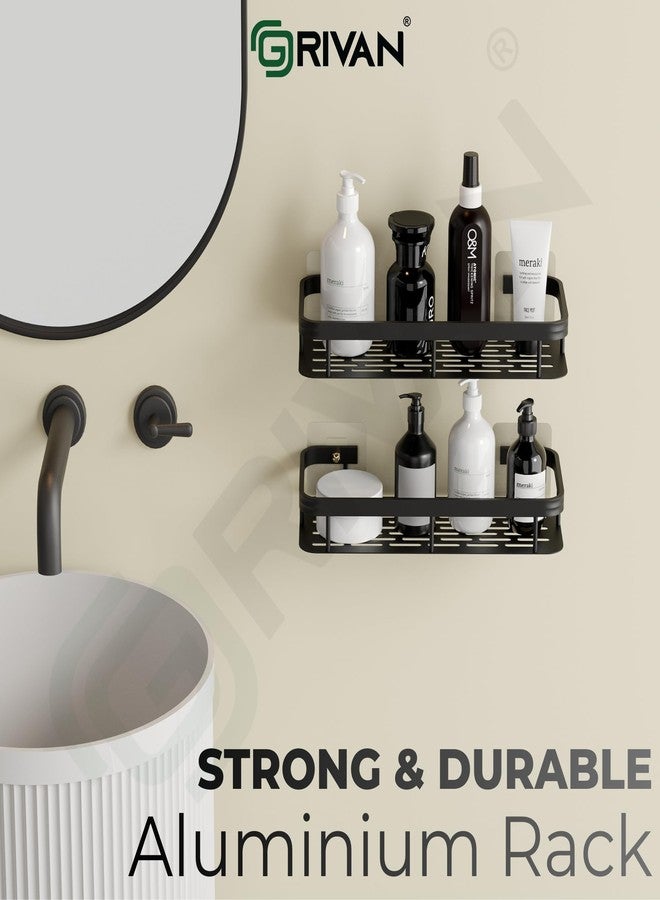 GRIVAN Modern Aluminium Self-Adhesive Wall Mounted 12-inch Bathroom Rack Shelf Organiser | Bathroom Accessories Without Drill for Bathroom and Kitchen (Black, Pack of 2) - Image 3